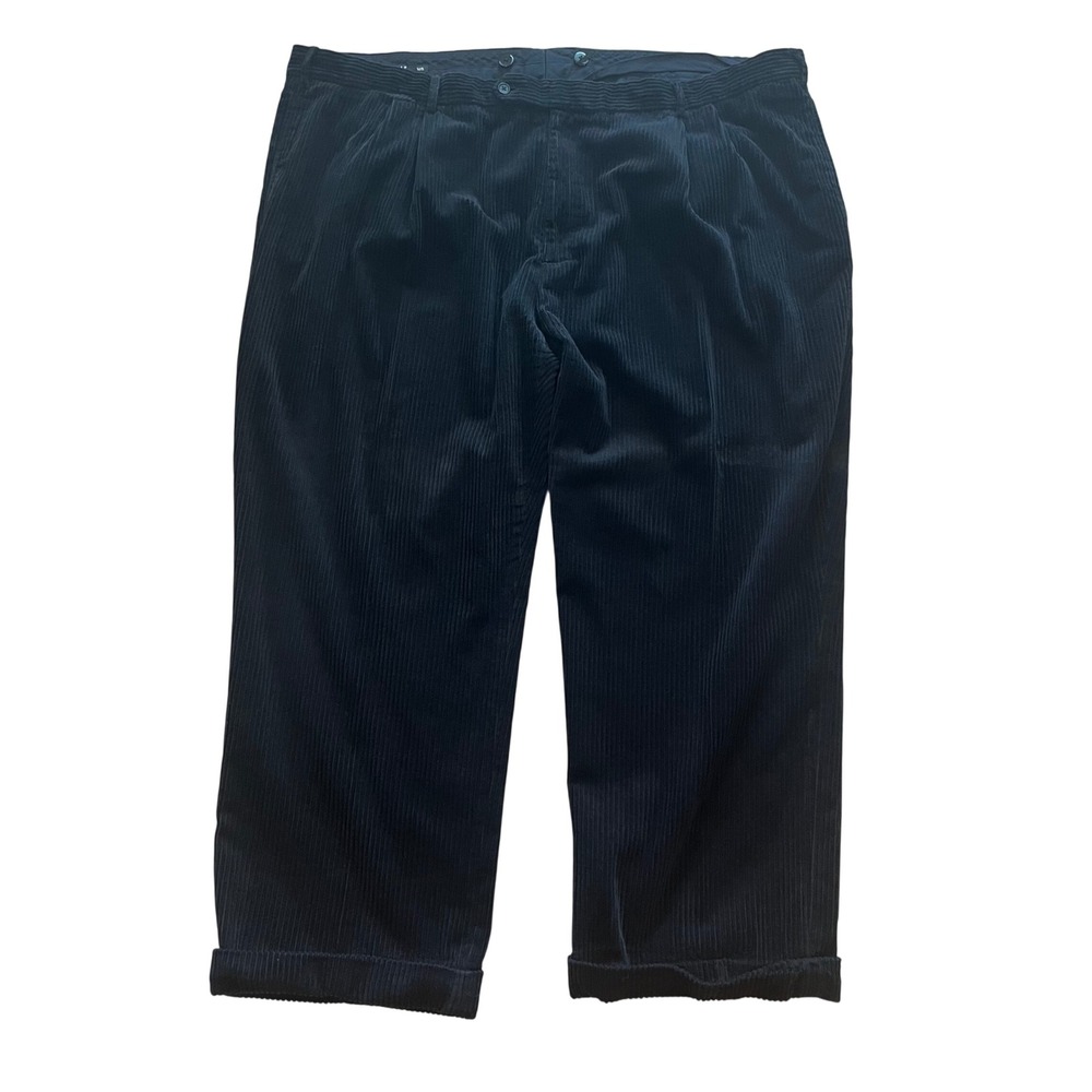 J Peterman Mens 50 Corduroy Pleated Cuffed‎ Trousers Guabello Fabric Navy Black